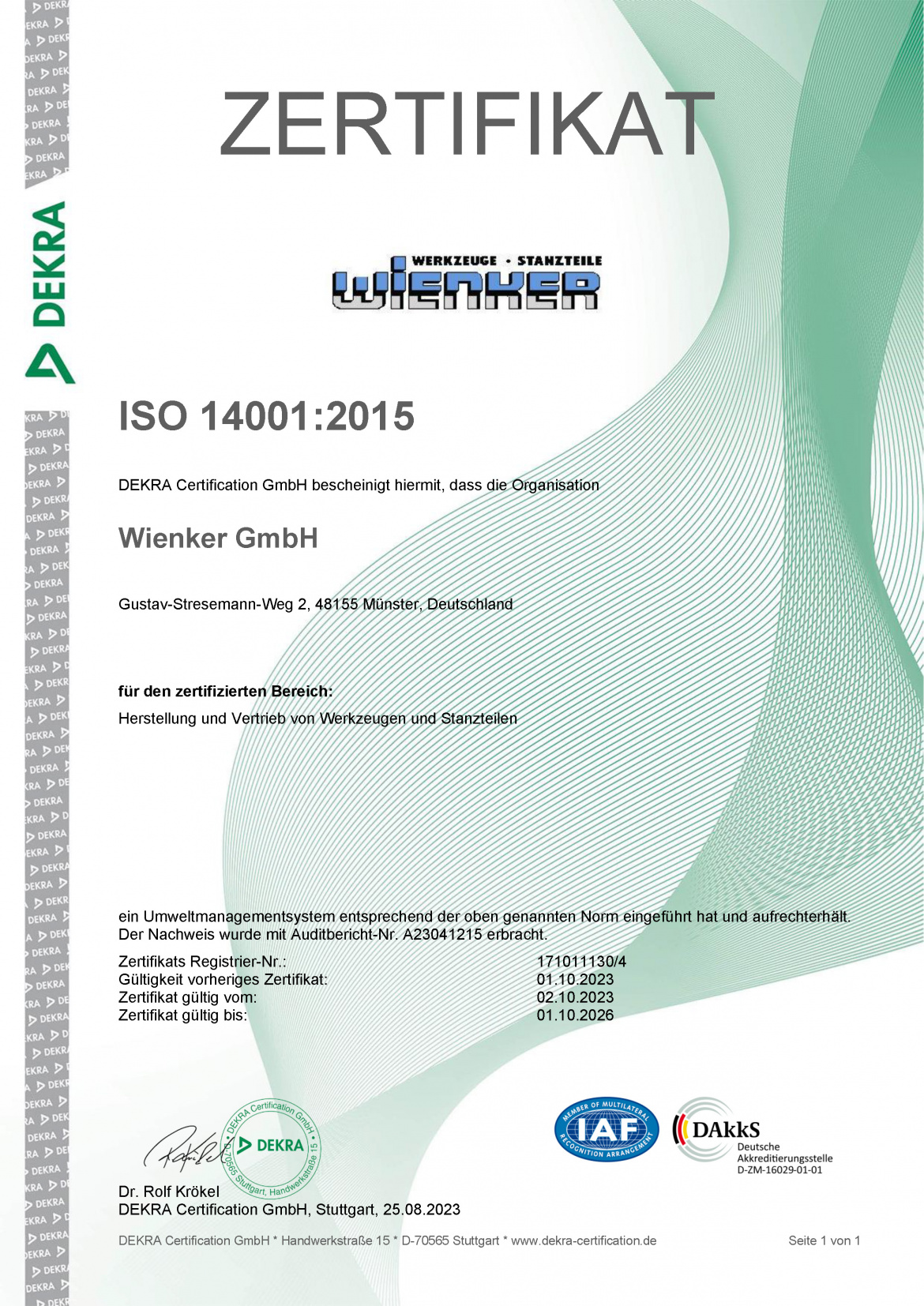 2023-2026 Zertifikat ISO 14001:2015